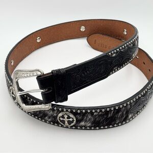 DDD 3D Black Leather Belt Studded Rhinetsone Cross Western Size 40"